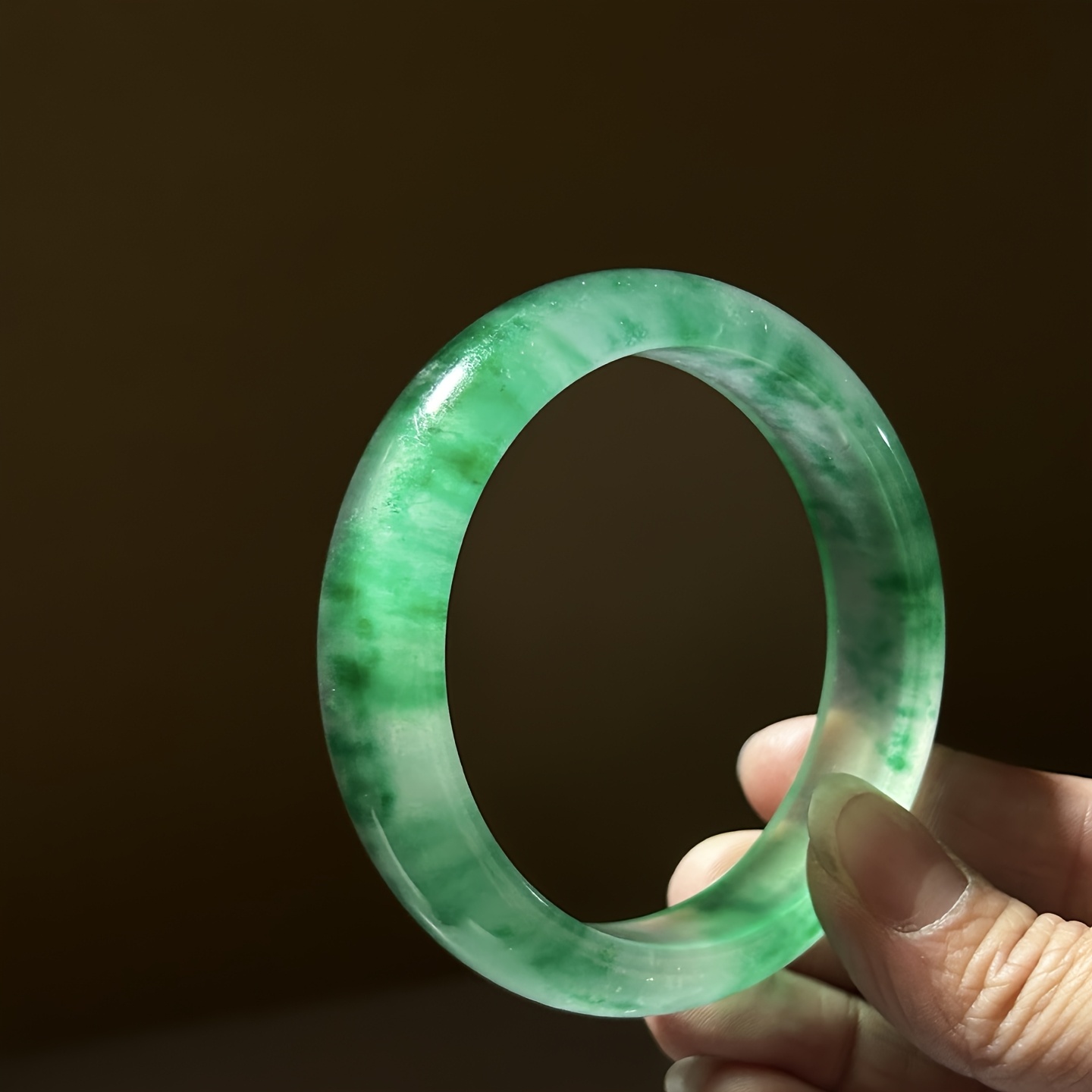 High Ice Quartz Rock Bangle, Floating Flower Design